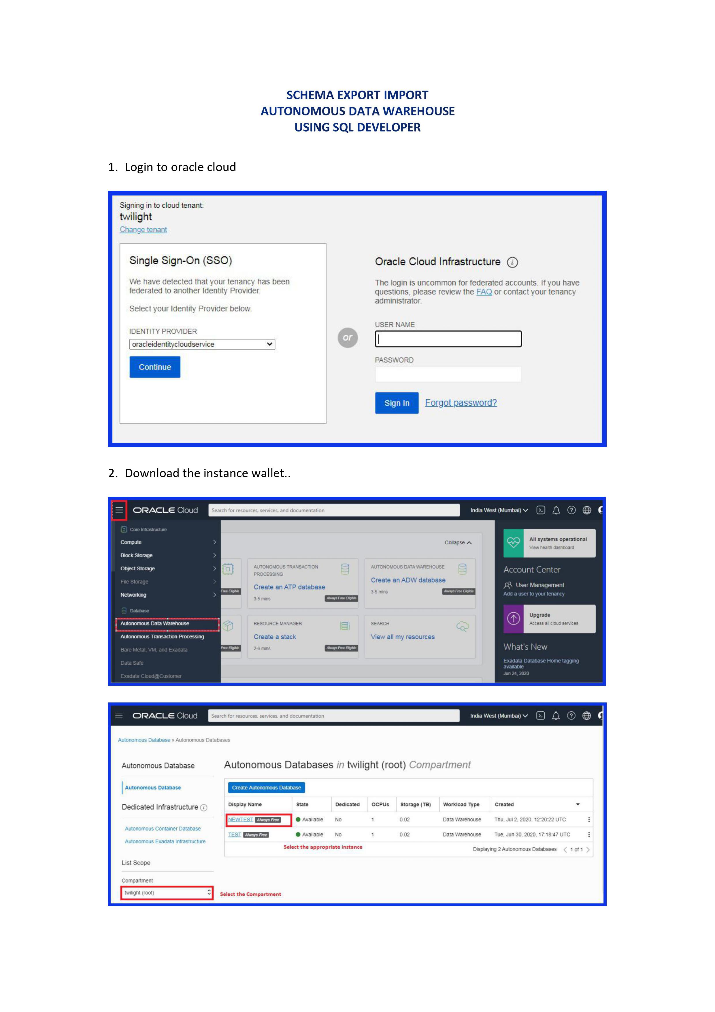 Performing Expdp/Impdp in Autonomous datawarehouse using SQLDEVELOPER