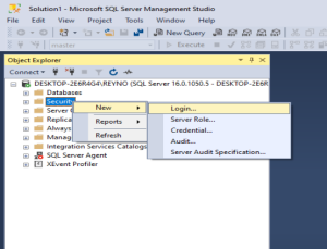 Create a login using SSMS for SQL Server