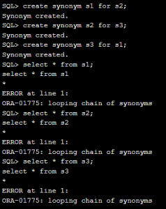 ORA-01775: looping chain of synonyms