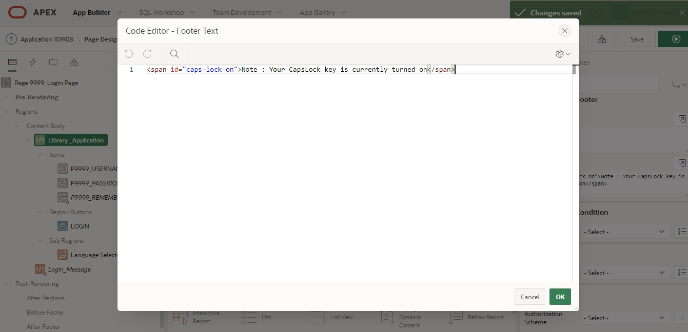 Caps Lock (On/Off) Indicator with JavaScript in Oracle APEX
