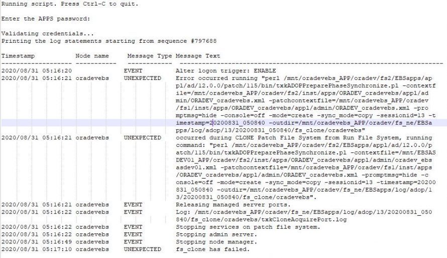 How to monitor adop patching cycle from backend