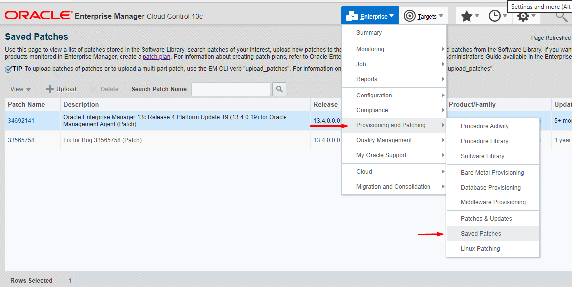 AGENT PATCHING from OEM Console